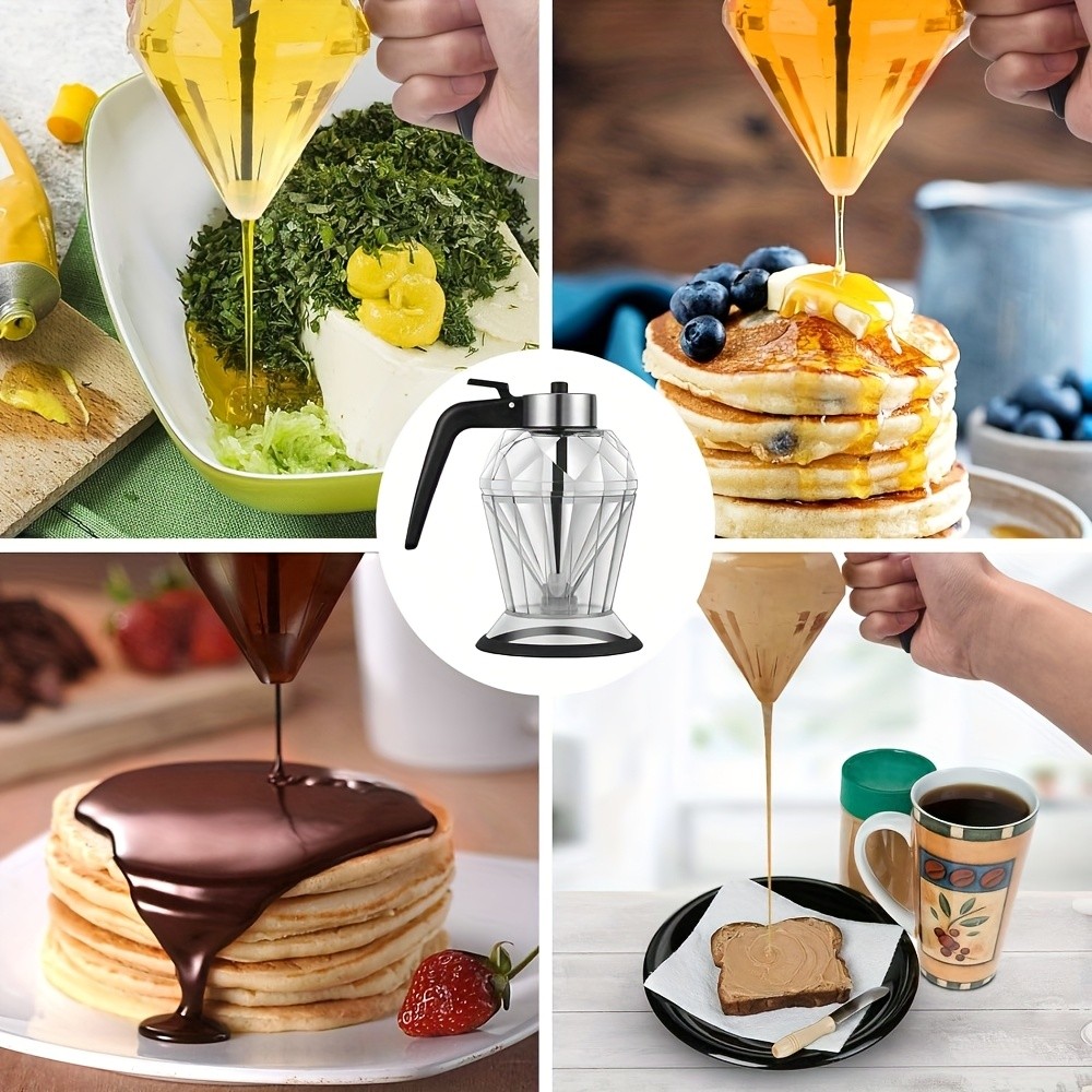 TUOGTCI Glass Honey Syrup Oil Dispenser with Brushed Metal Handle & Non-Slip Base