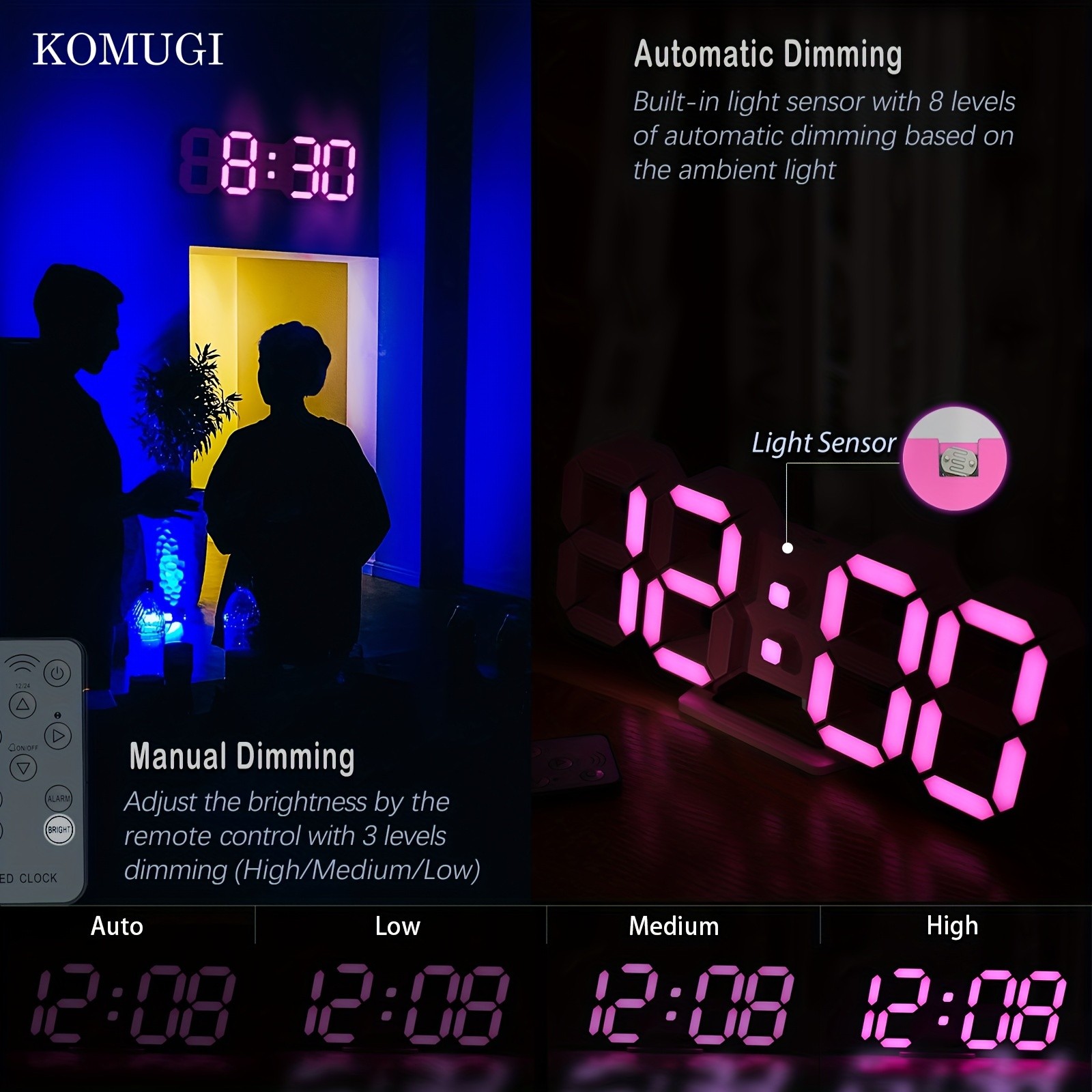 KOMUGI Pink LED Clock