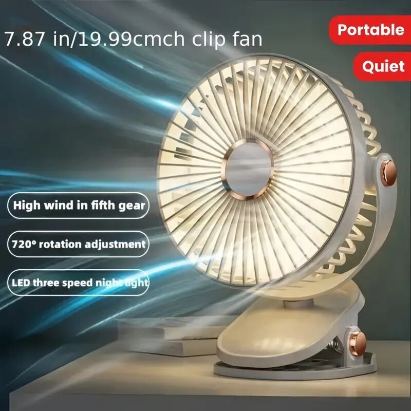 USB Rechargeable Mini Fan with LED Night Light