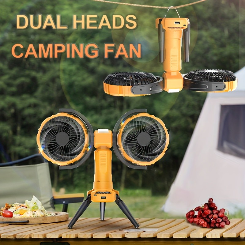 Anirun Dual-Head Oscillating Outdoor Fan with Built-In Power Bank
