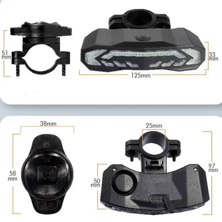 Bike Smart Brake Taillight USB Charging Alarm LED Taillight Waterproof