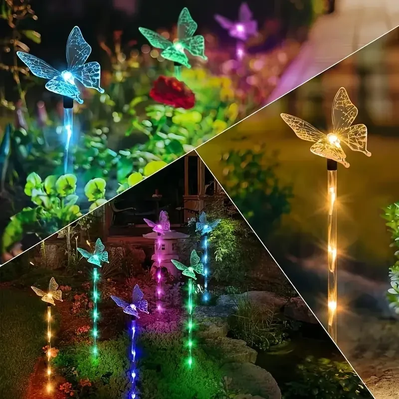 Set of 4 Butterfly Solar Garden Lights - Outdoor Decoration for Terrace, Flower Bed, and Home