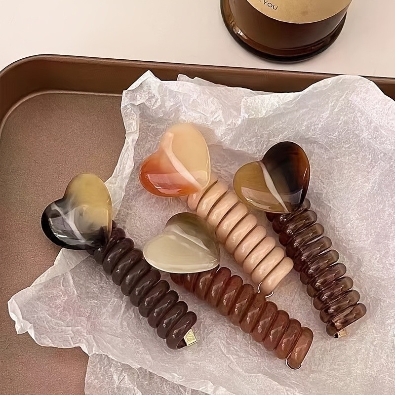 4pcs Elegant Heart & Geometric Pattern Hair Ties