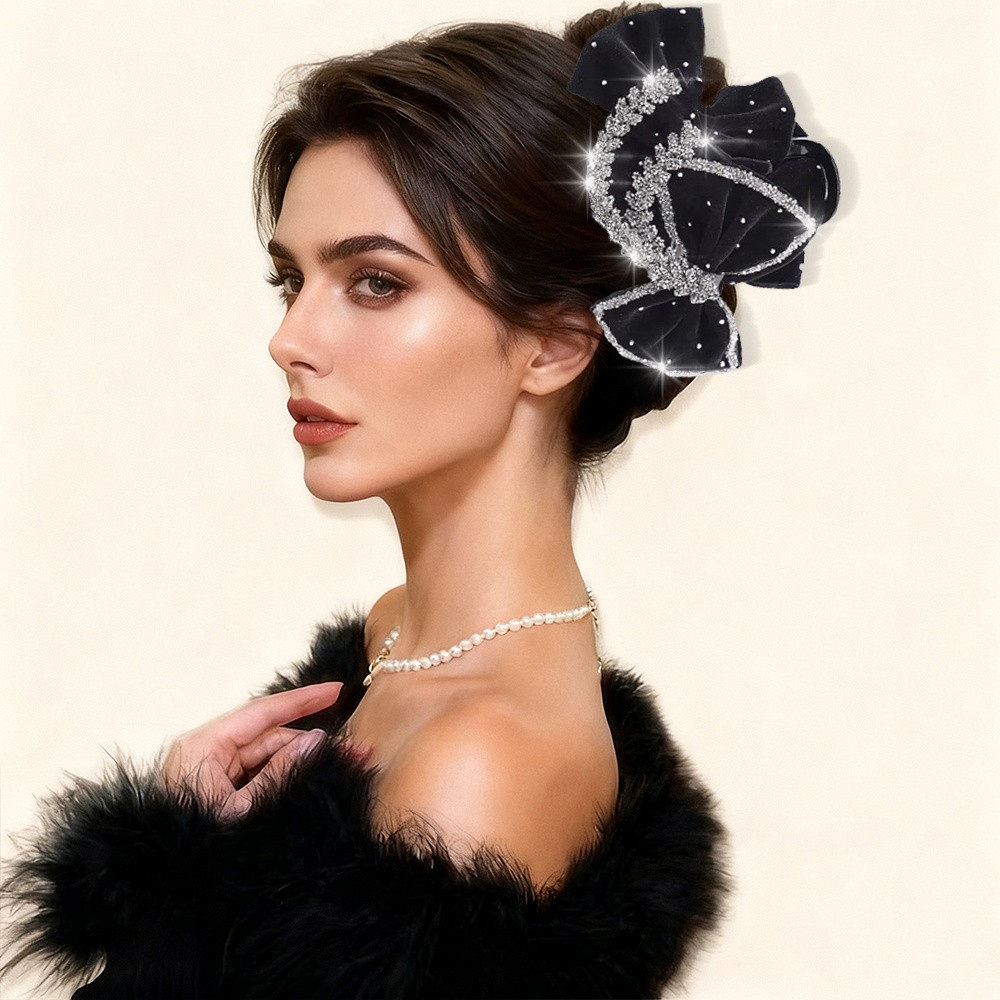 1pc AYLHFO Large Rhinestone Bow Hair Clip with Red Bow & Sparkling