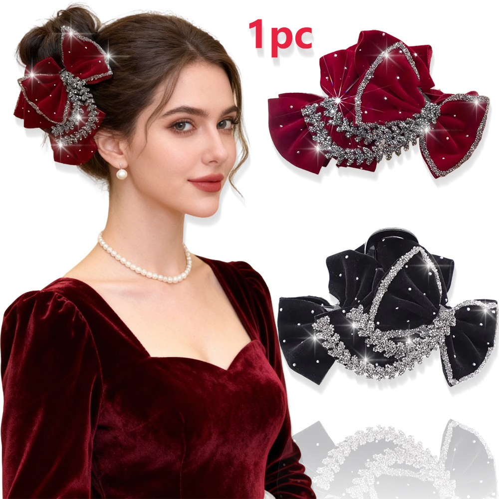 1pc AYLHFO Large Rhinestone Bow Hair Clip with Red Bow & Sparkling