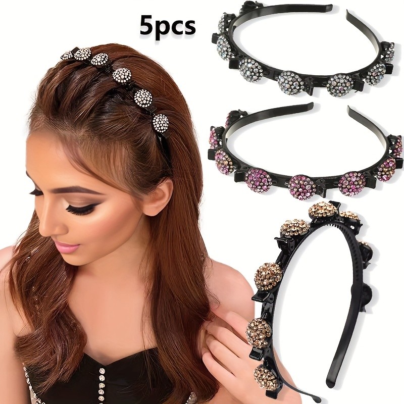 AYLHFO 5pcs of New Luxury Sparkling Rhinestone Braided Headbands for Women