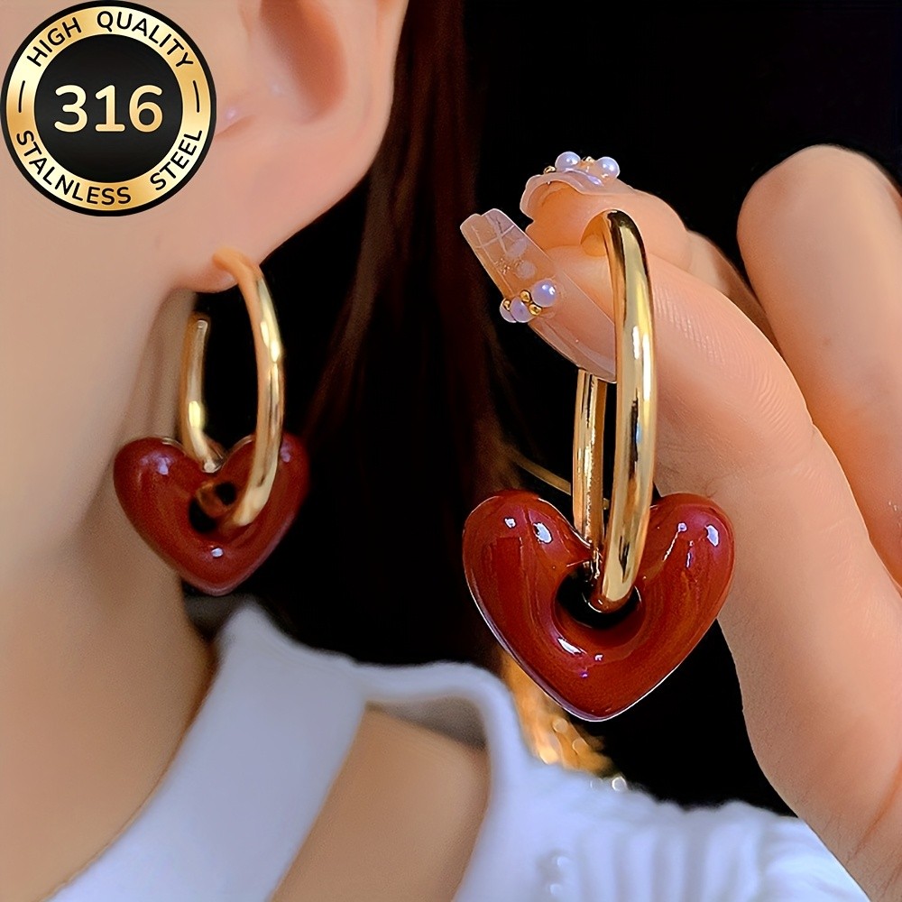 AIVEO High-Quality 316 Stainless Steel Golden Heart-Shaped Earrings