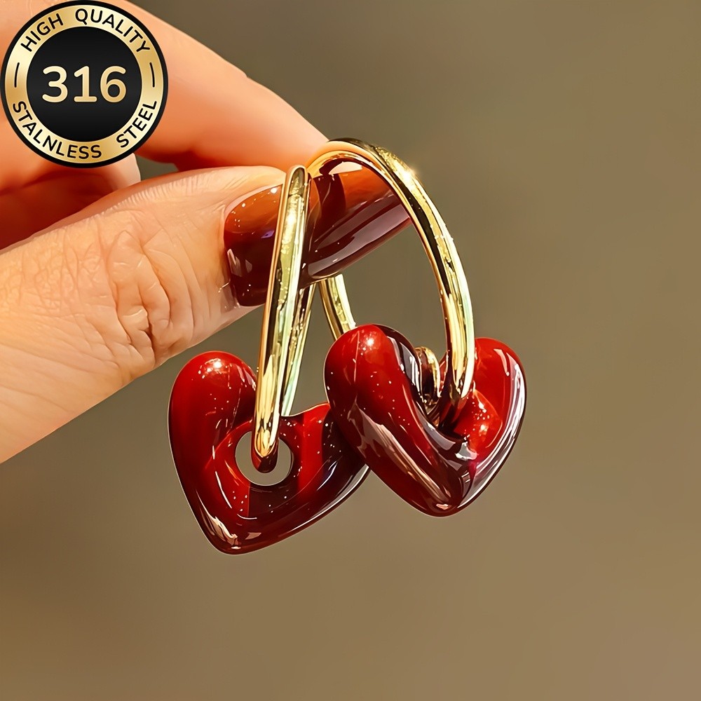 AIVEO High-Quality 316 Stainless Steel Golden Heart-Shaped Earrings