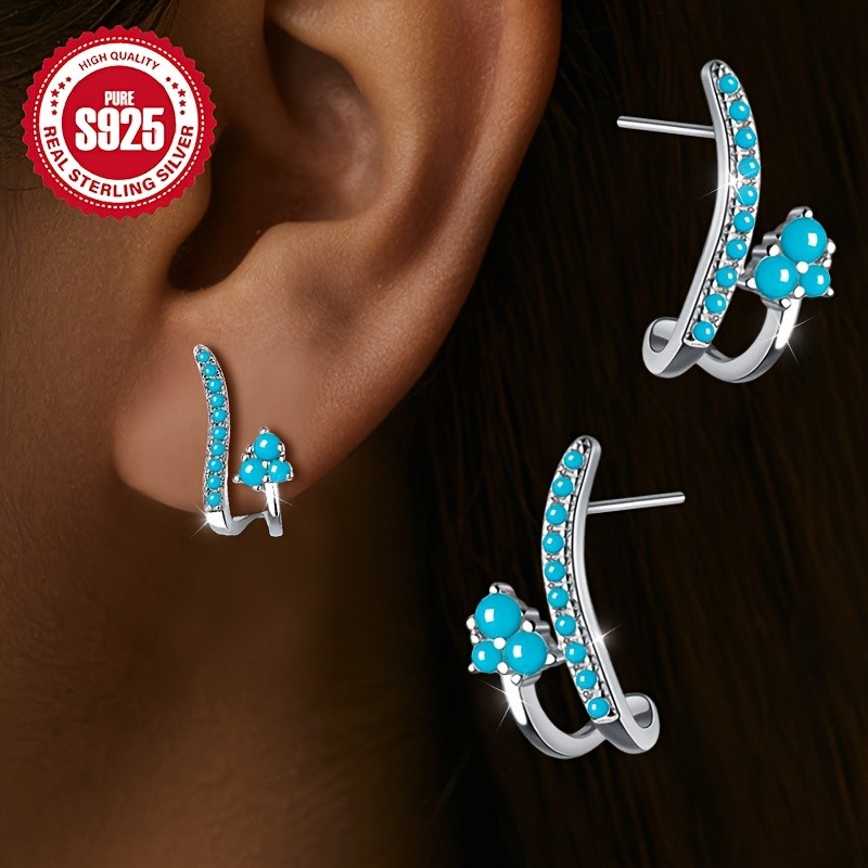 JWL.XS.SP S925 Silvery Earrings Inlaid with Synthetic Turquoise