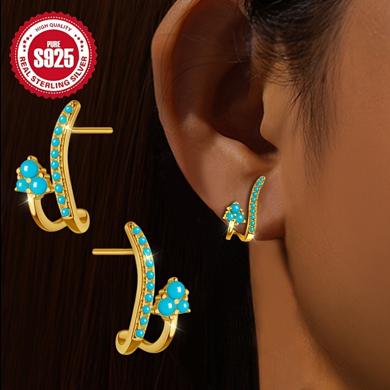 JWL.XS.SP S925 Silvery Earrings Inlaid with Synthetic Turquoise
