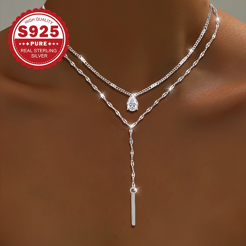 JWL.XS.SP Women's S925 Silvery Graceful Y-Shaped Fringe Necklace