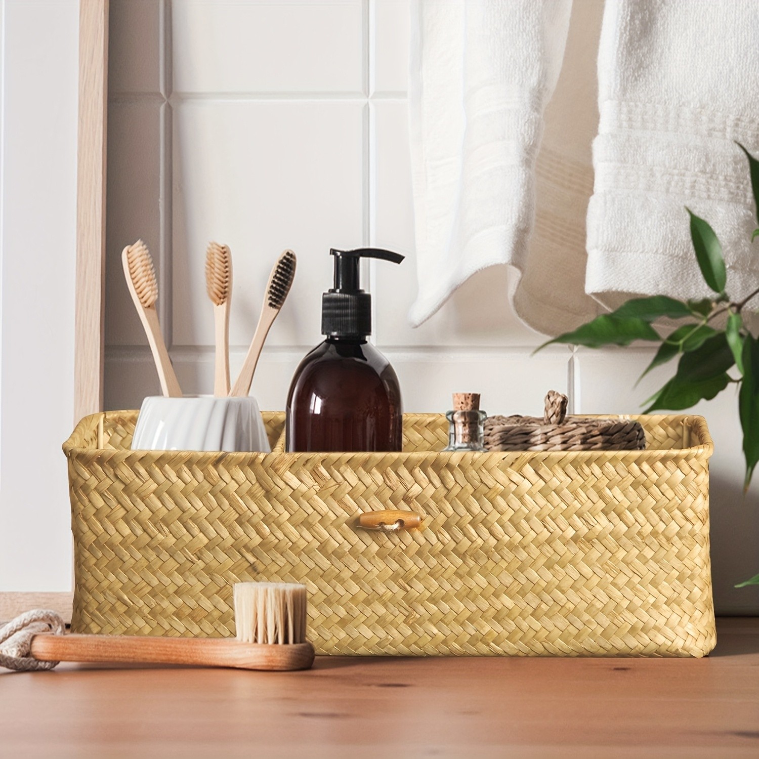 MILITWO Rectangle Desktop Storage Box with 3 Compartments and Cover