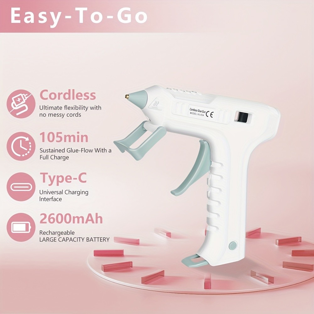 JENABOM White/Pink Rapid Heating Wireless Hot Glue Gun