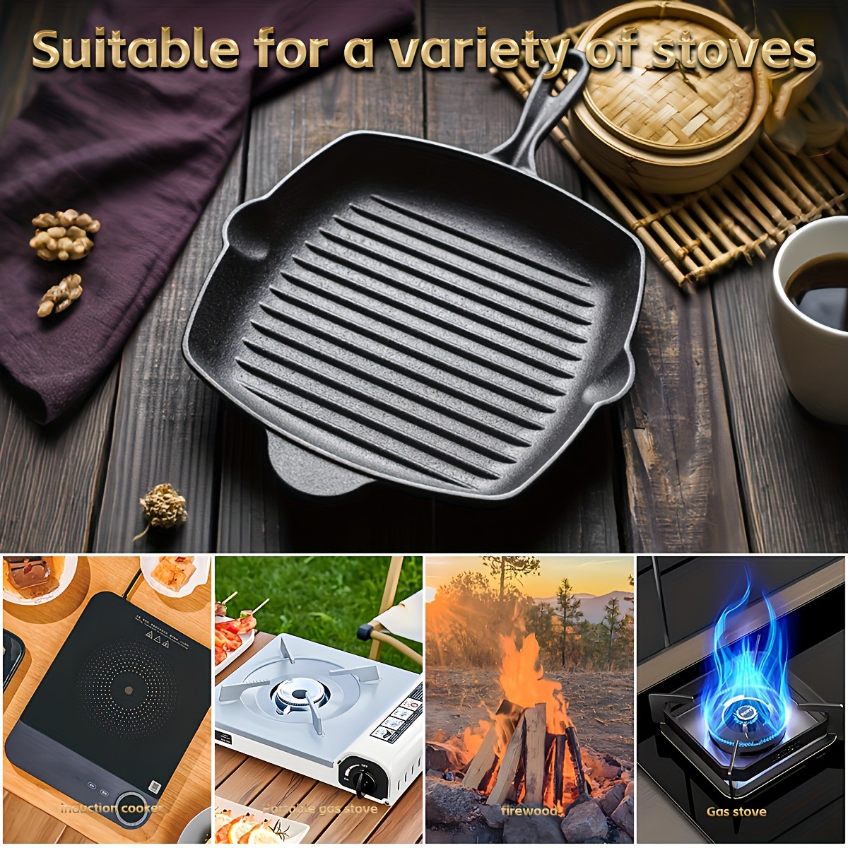BANGRUI Heavy-Duty Cast Iron Grill Pan
