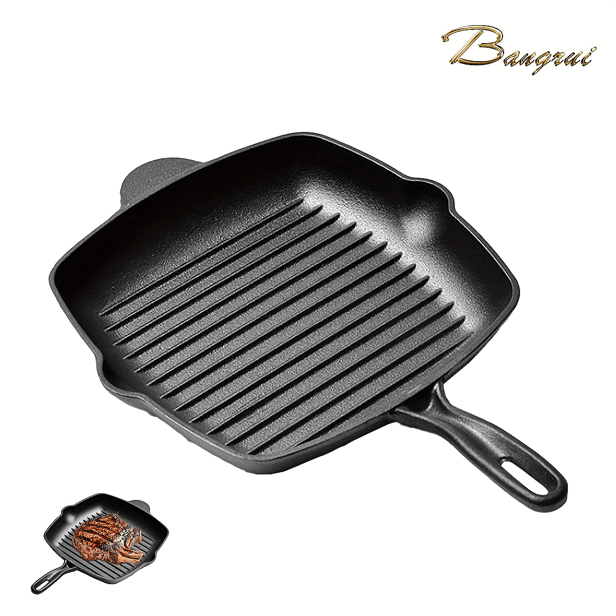 BANGRUI Heavy-Duty Cast Iron Grill Pan