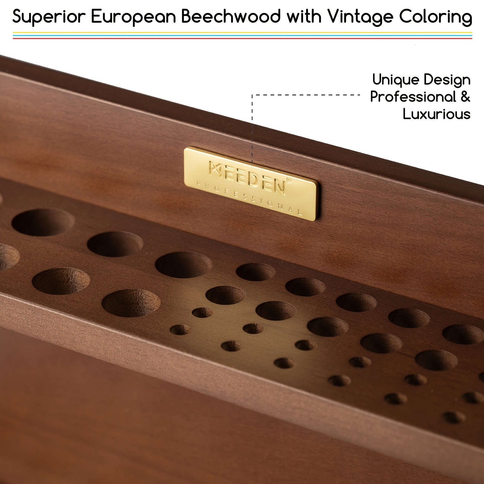 MEEDEN PRO Series BJ-02-QHT Beech Wood Pen Holder