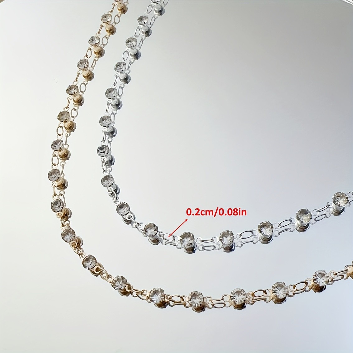 1-Meter Transparent Glass Bead Chain with Rhinestone Inlay
