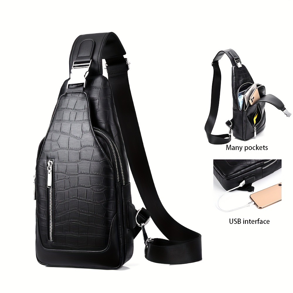 HUABUPS Mens Black Crossbody Bag with USB Charging Port
