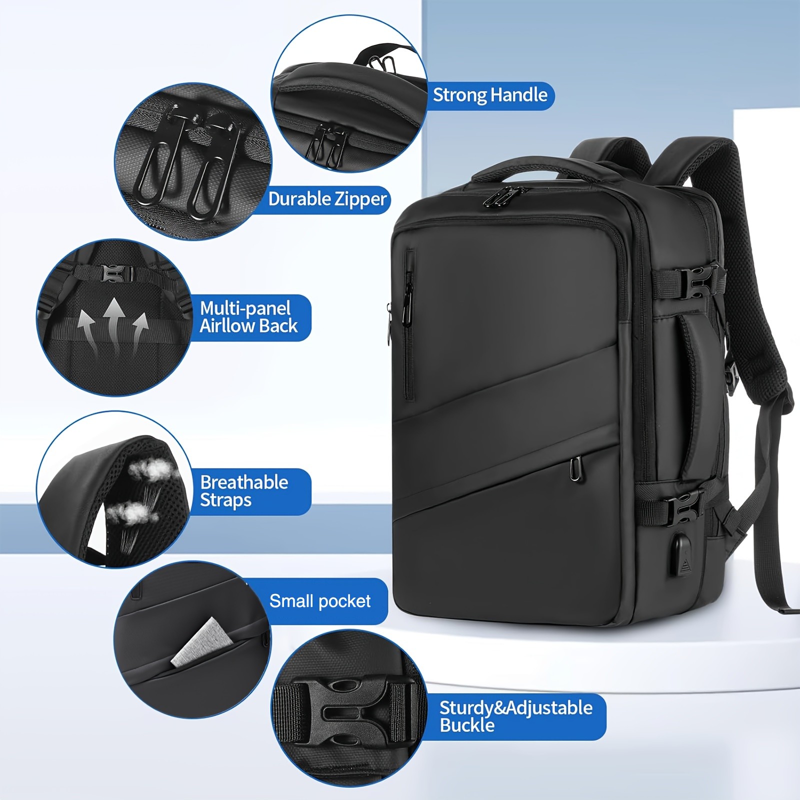 HUABUPS Expandable Travel Backpack with USB Charging Port