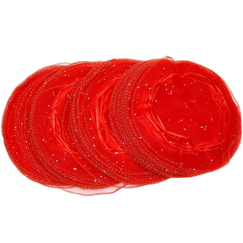 100pcs Red Sequin Organza Drawstring Bags