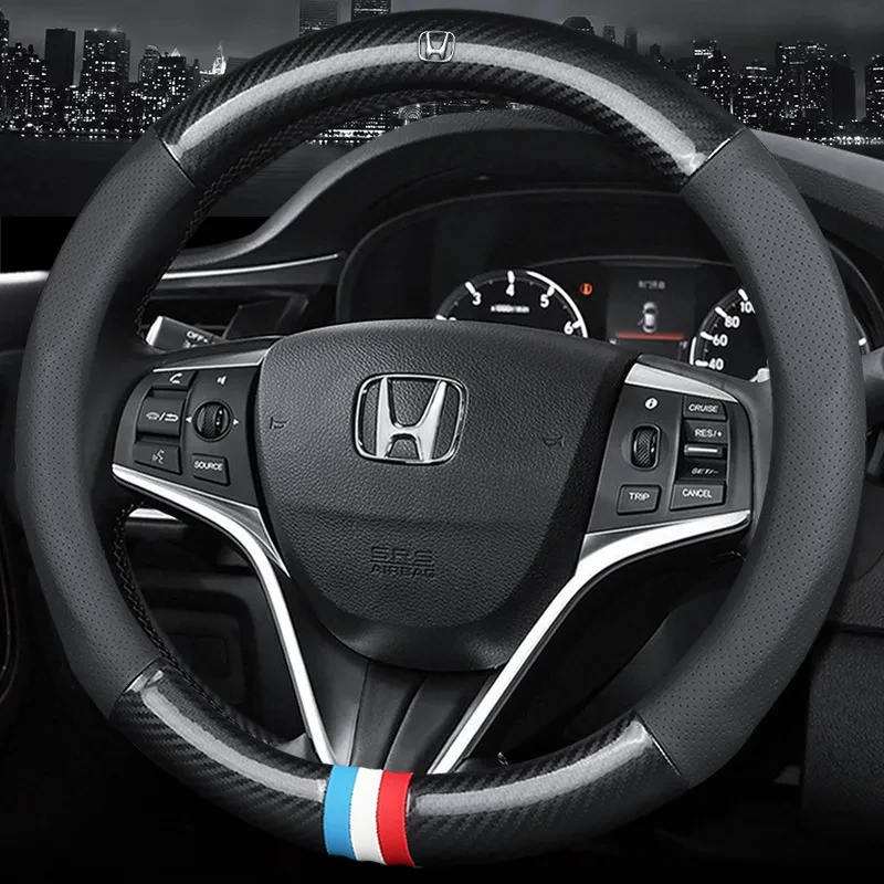 Leather carbon fiber steering wheel cover