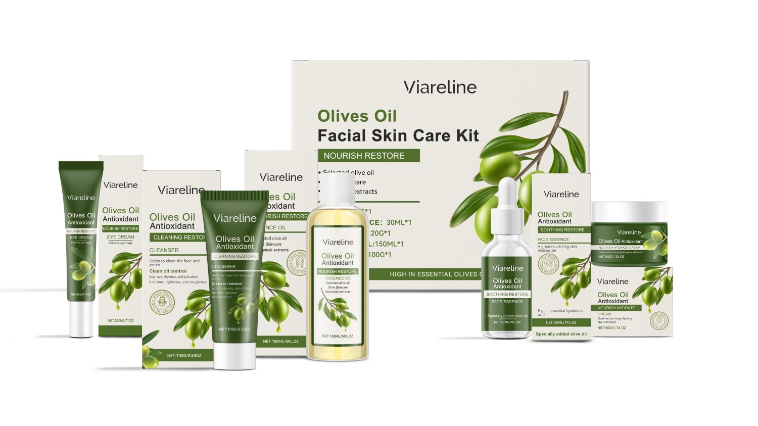 Viarelne Olives Oil Antioxidant Facial Skin Care Kit