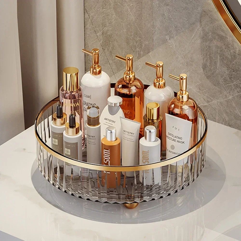 Rotating Cosmetic Organizer  Light Luxury Transparent Makeup & Perfume Storage Tray