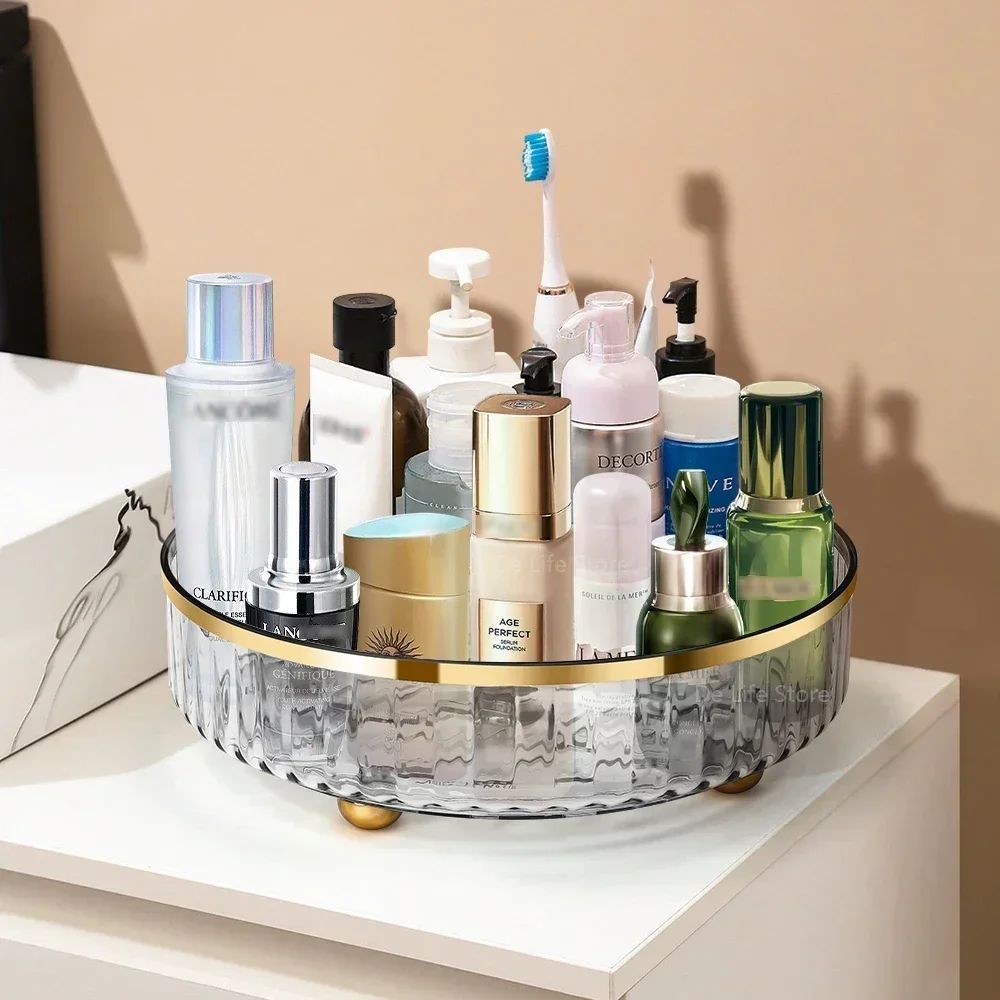 Rotating Cosmetic Organizer  Light Luxury Transparent Makeup & Perfume Storage Tray