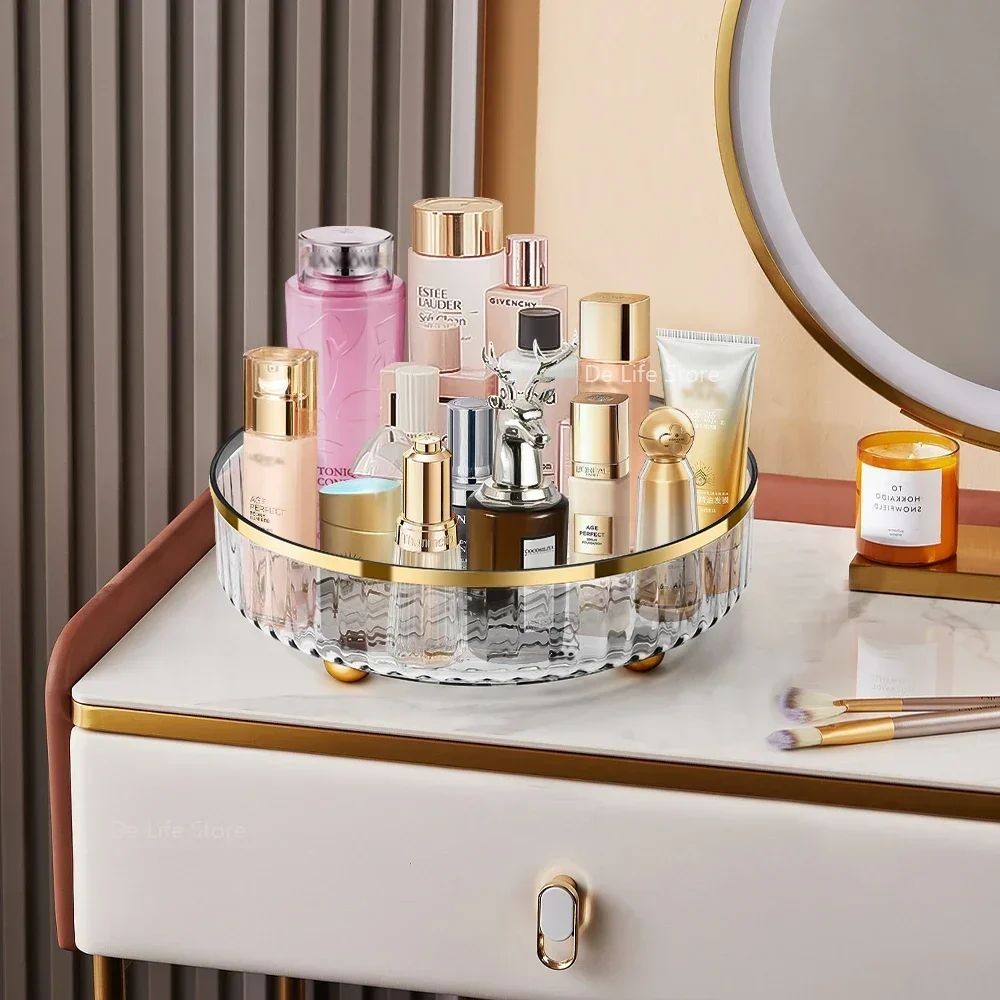 Rotating Cosmetic Organizer  Light Luxury Transparent Makeup & Perfume Storage Tray