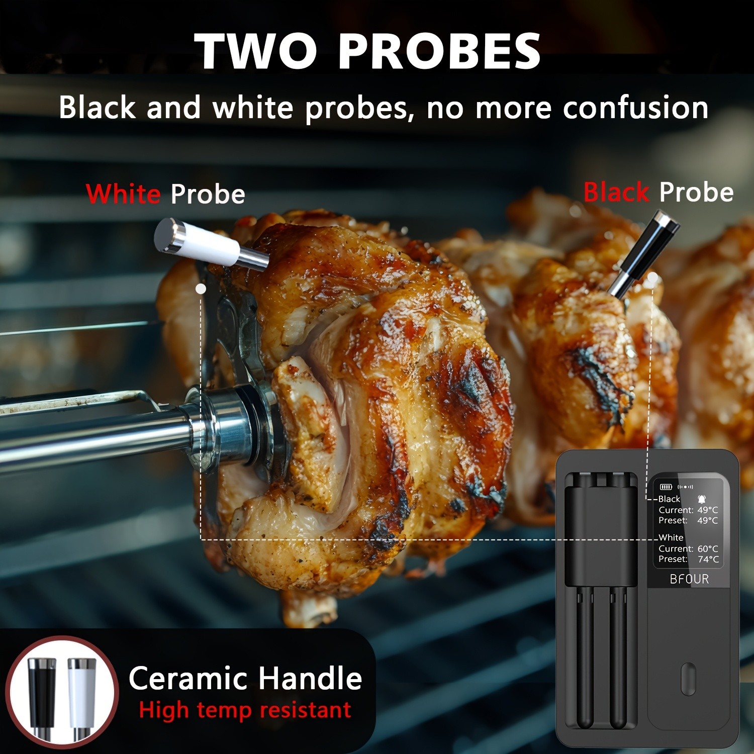 BFOUR Wireless 2-Prong Meat Thermometer