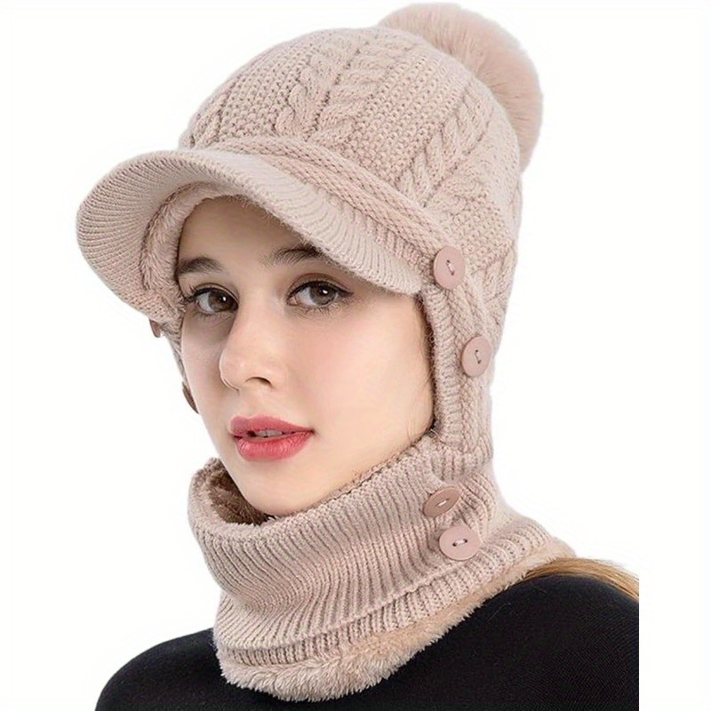 EDIKO Winter Women's Knitted Pullover Ear Warmer Hat, Scarf Mask Combo