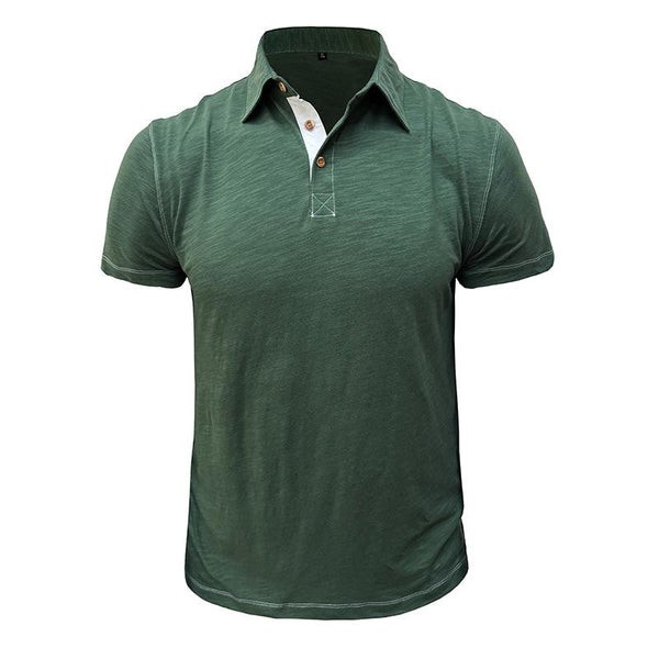 Men's Casual Cotton Polo Shirt with Contrast Lapel - Short Sleeve