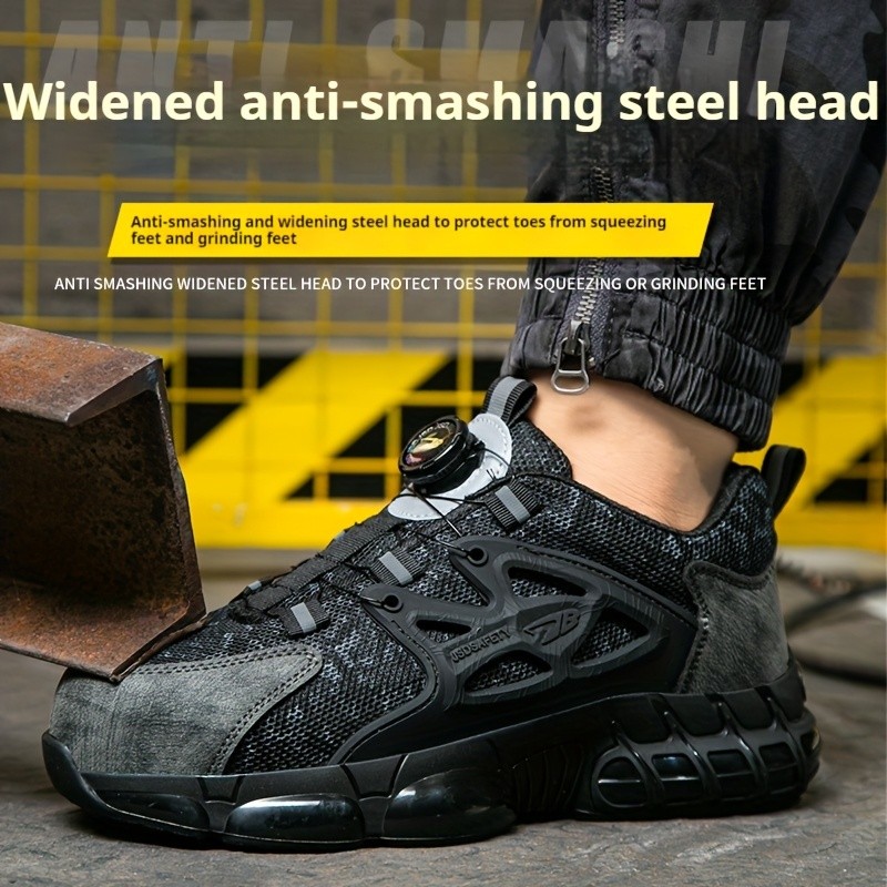 AMAWEI Men's Comfortable Work Shoes with Steel Toe Cap