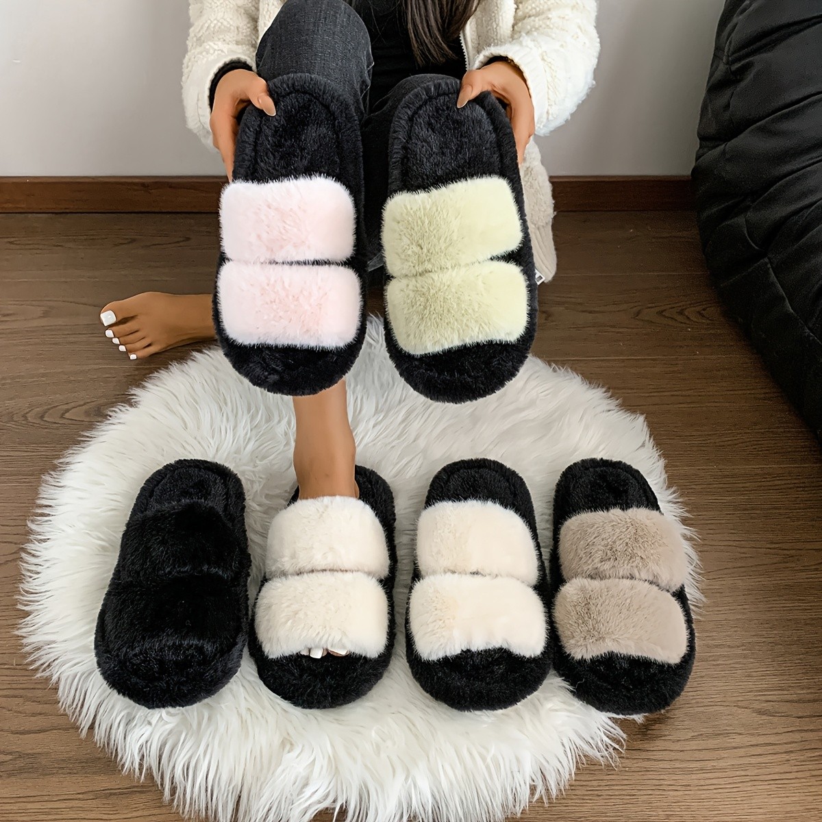 QEEDUOOF Women's Nordic Plush Slippers