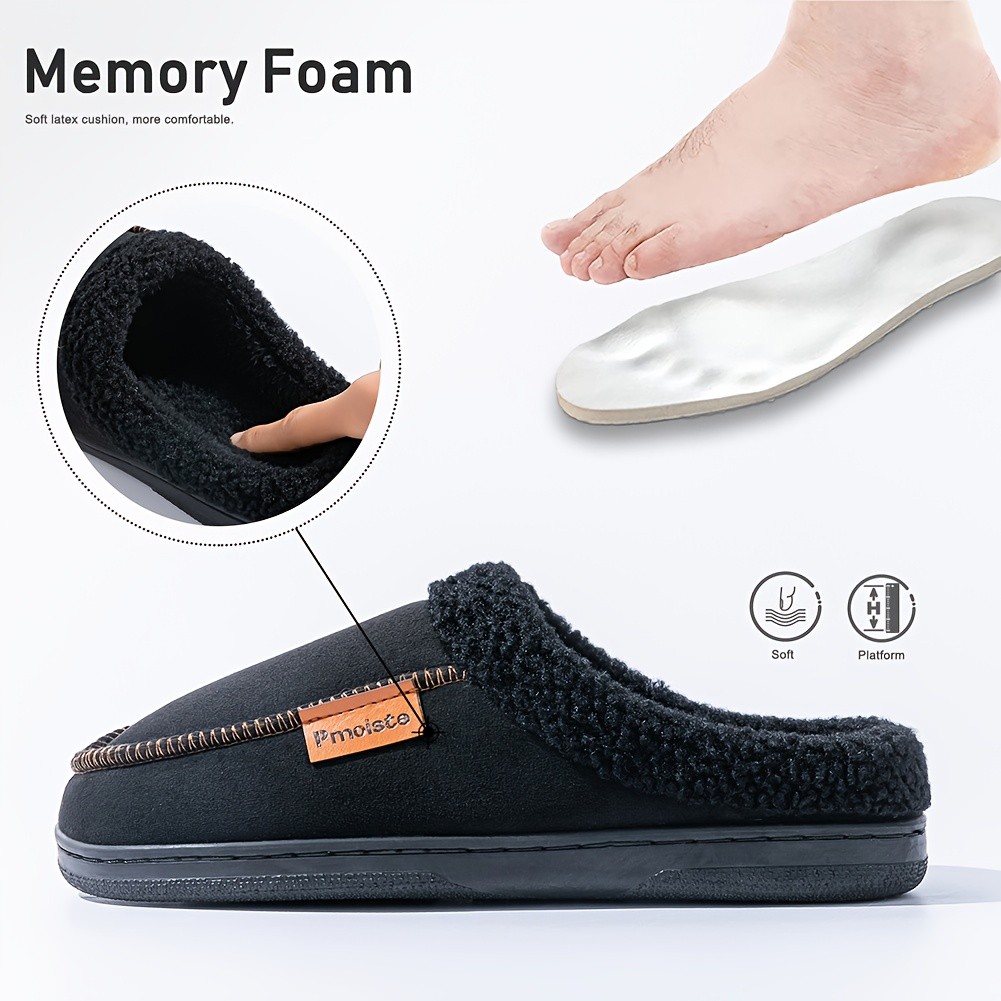 PMOISTE Men's Plush Fuzzy Retro House Shoes