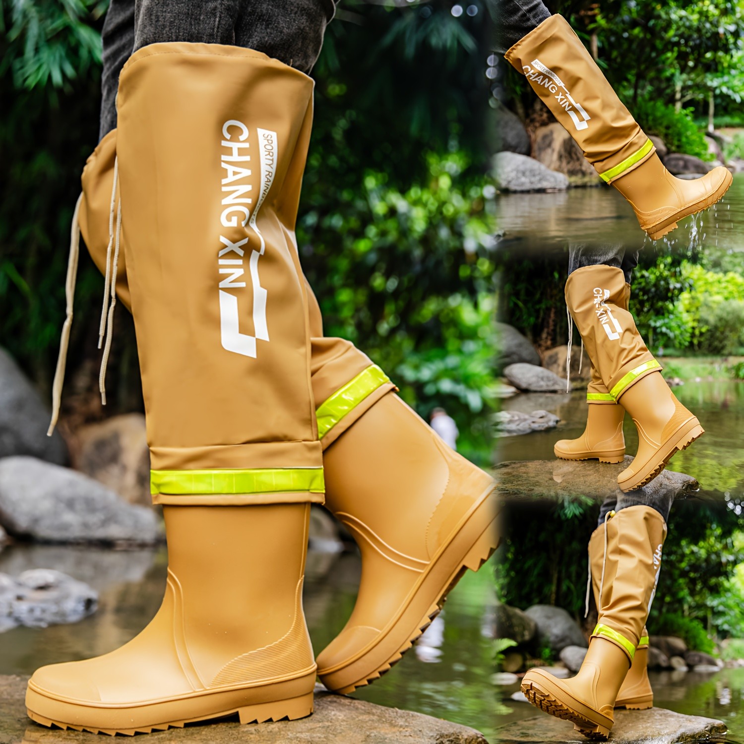 DTLCPX Mens Waterproof High-Top Rain Boots