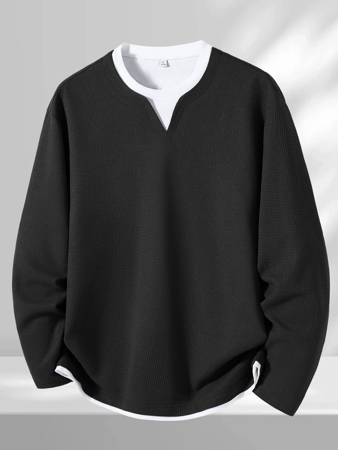 Jeanswest Mens Fashion Waffle Knit Long Sleeve T-Shirt