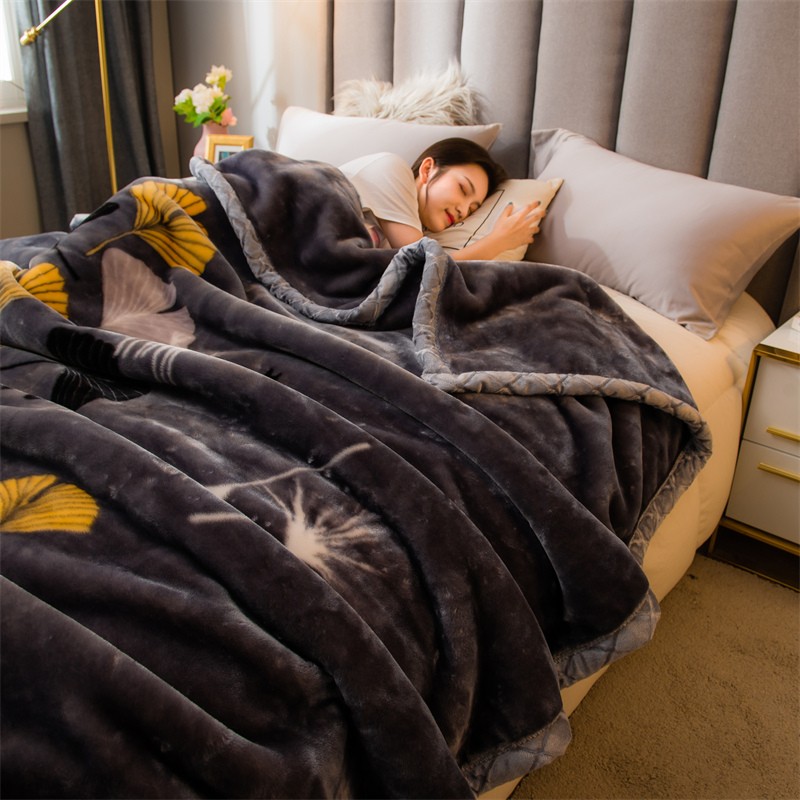 LIKON Luxurious Ultra-Soft Raschel Fleece Blanket | 500GSM Thick Double-Layer Plush Blanket with Floral & Ginkgo Leaf Dandelion Prints