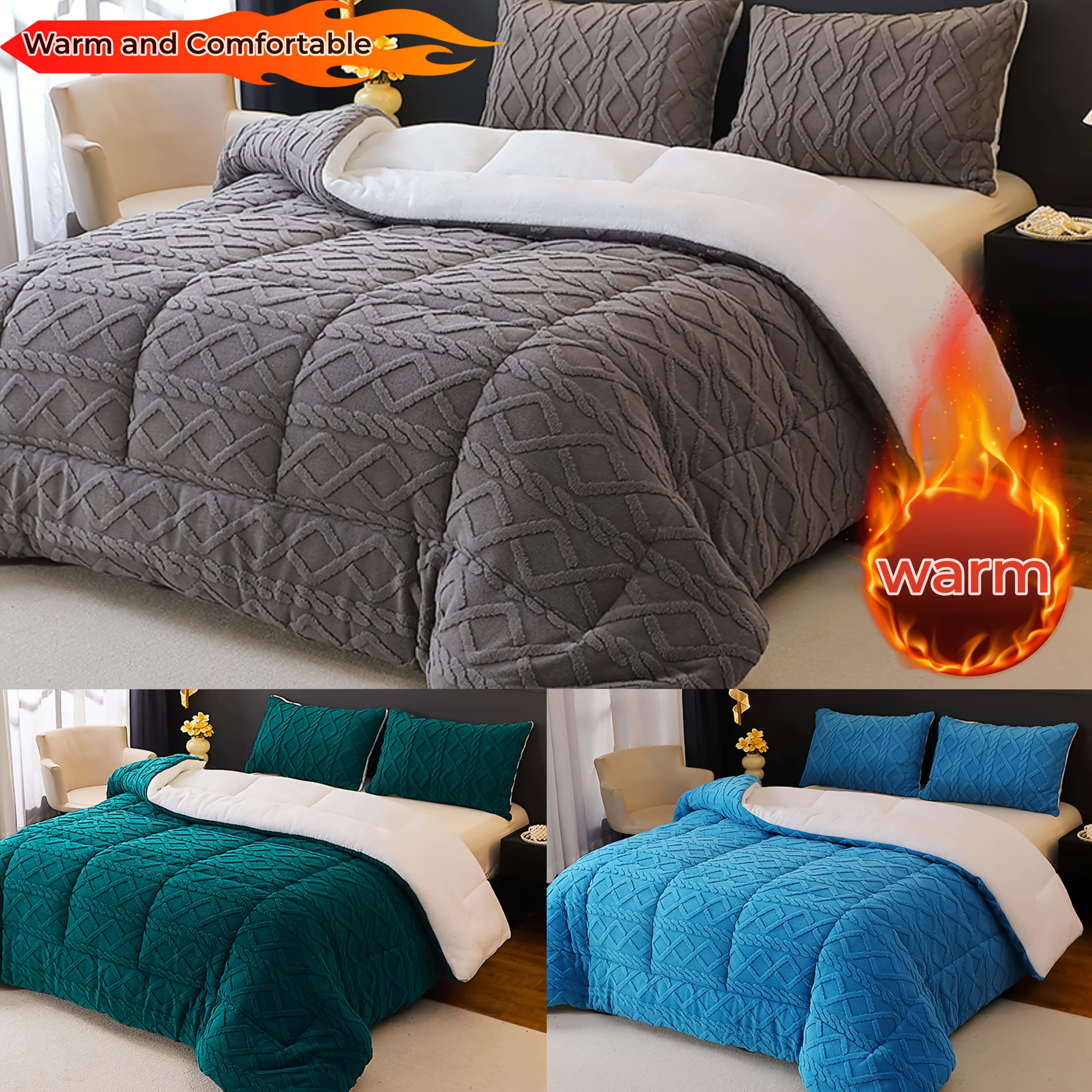LIKON Warm Plush Fleece Winter Comforter | Luxury Thick Quilted Blanket with Soft Geometric Pattern, Ultra Cozy & Fade-Resistant