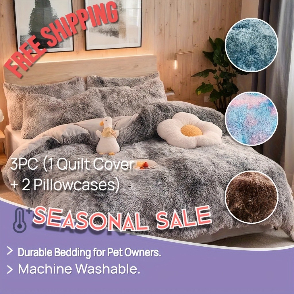 HERTALK 3pcs Y2K Tie-Dye 400TC Luxury Plush Long Fur Donna Duvet Cover Set (1 Duvet Cover + 2 Pillowcases)