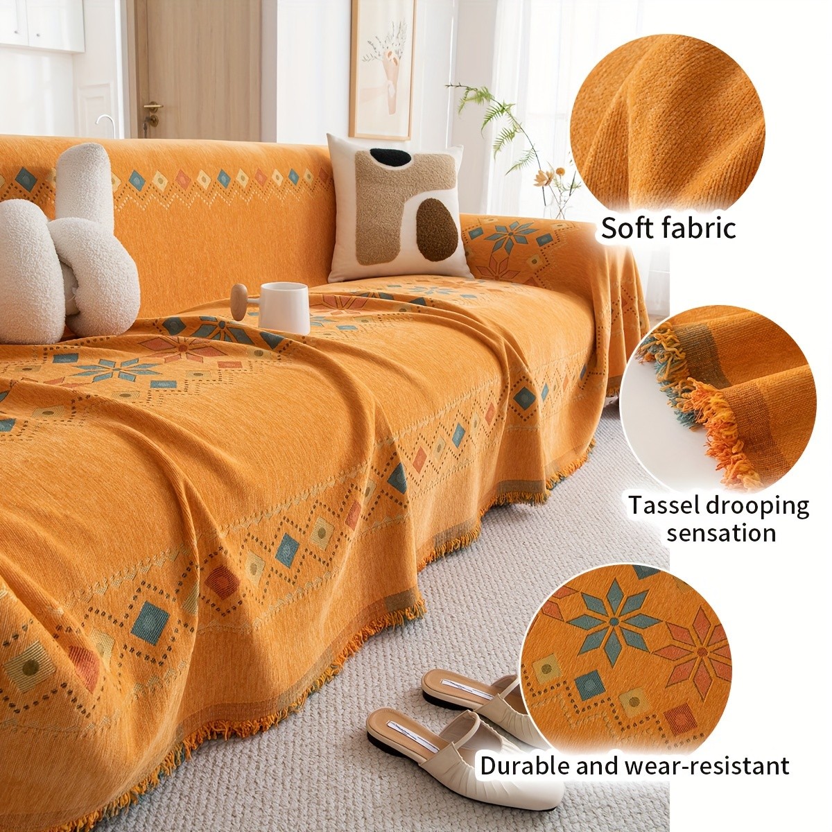 PJLZJFBY Bohemian Style Chenille Sofa Throw