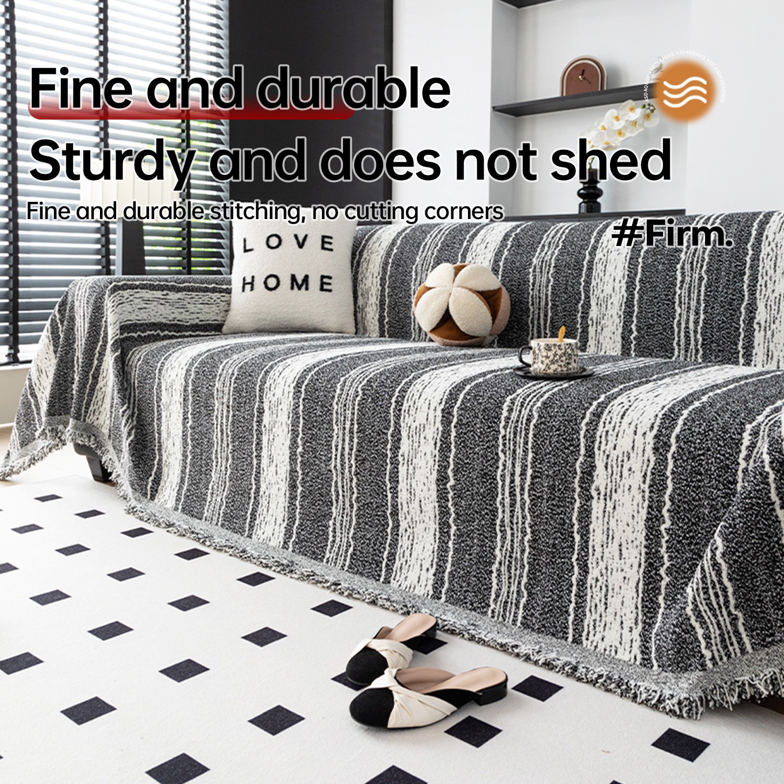 ZICHENHOME Black and Striped Sofa Cover with Tassels