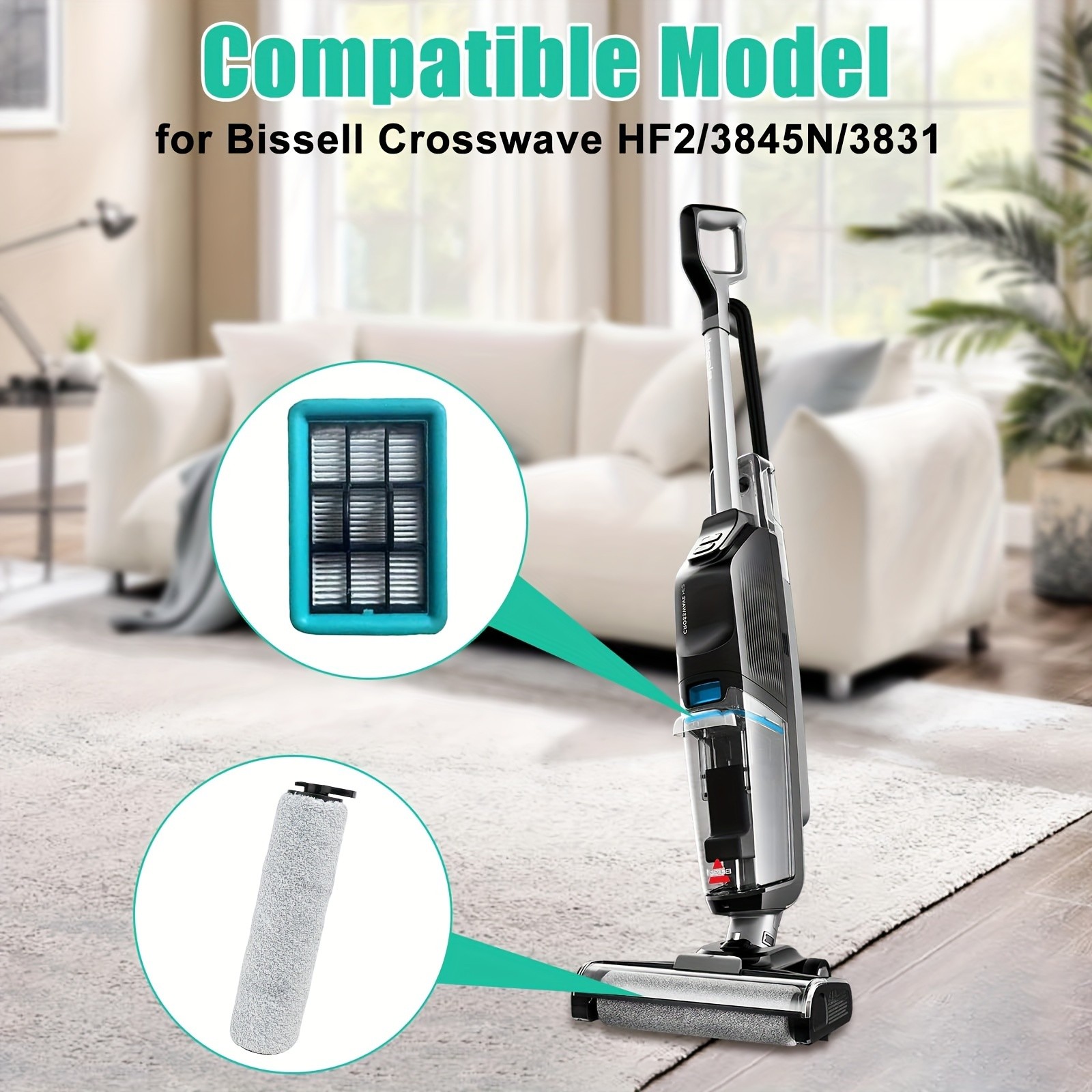 Home Times Roller Brush Filter for Bissell Crosswave HF2/3845N/3831 Floor Scrubber