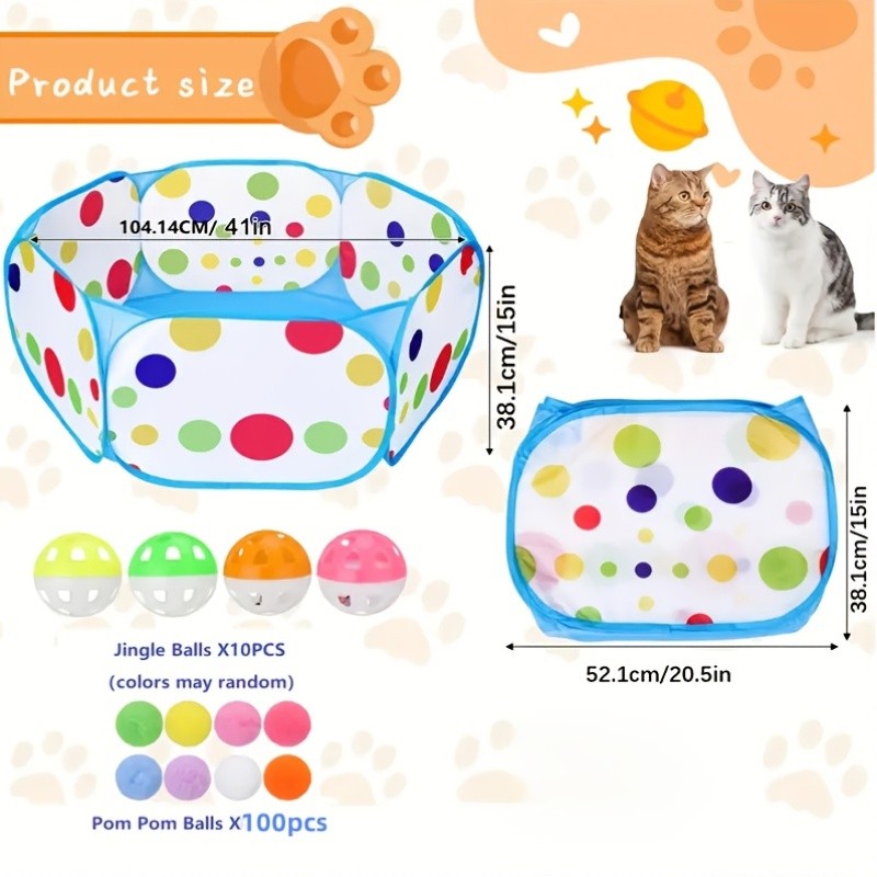 SUNGDOGIN Interactive Cat Toy with 100 Toy Balls & 10 Bell Balls