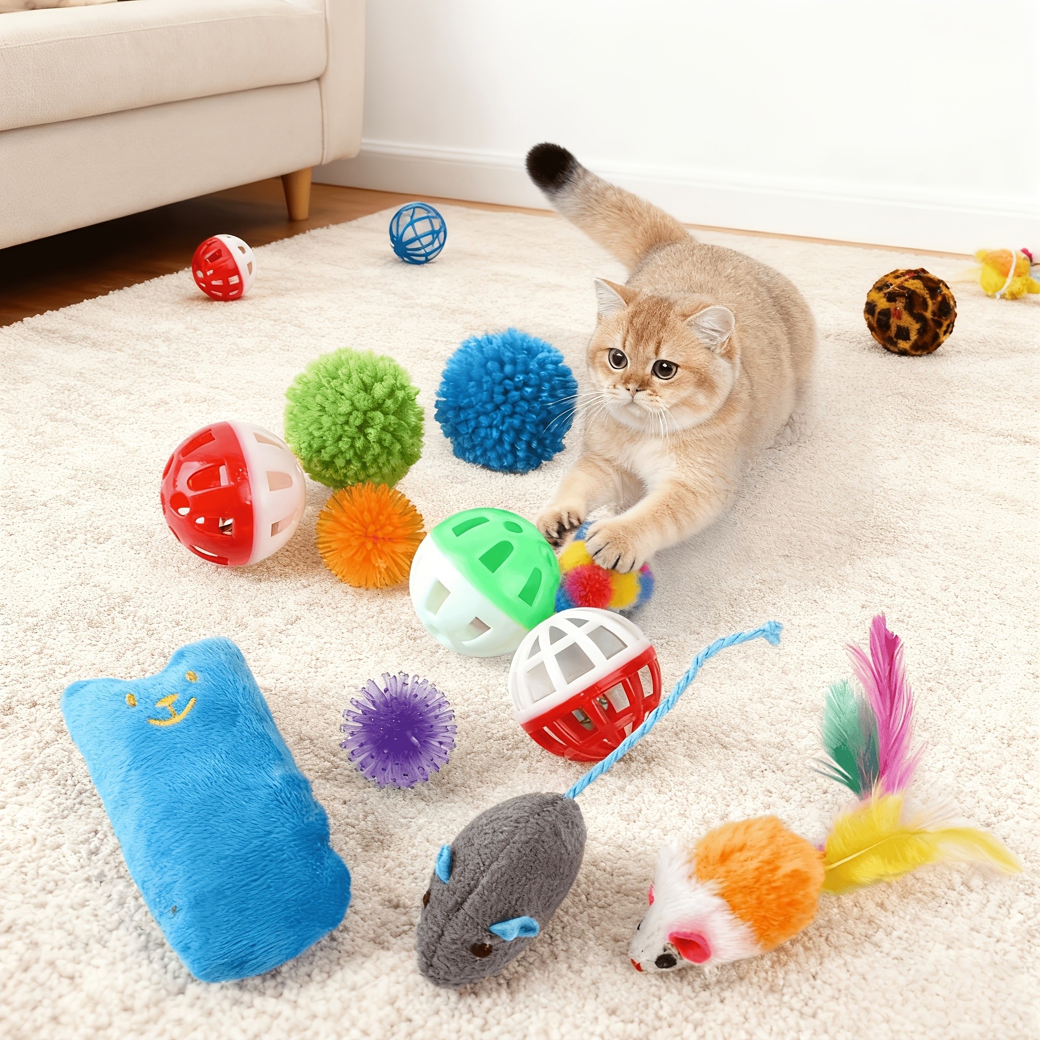 SUNGDOGIN 13pcs Cat Toys Kit with Rainbow Tunnel