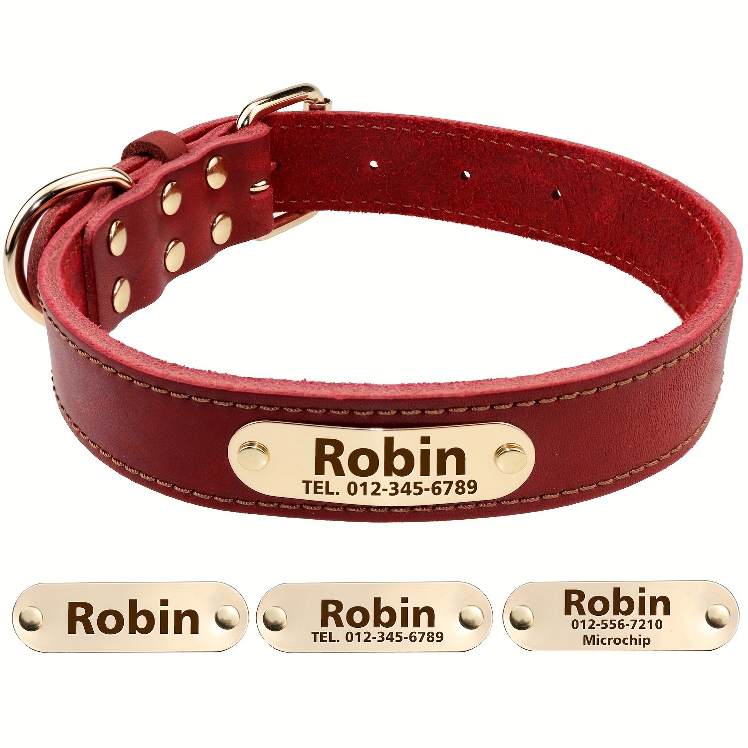 TAGME Personalized Leather Dog Collar with Nameplate