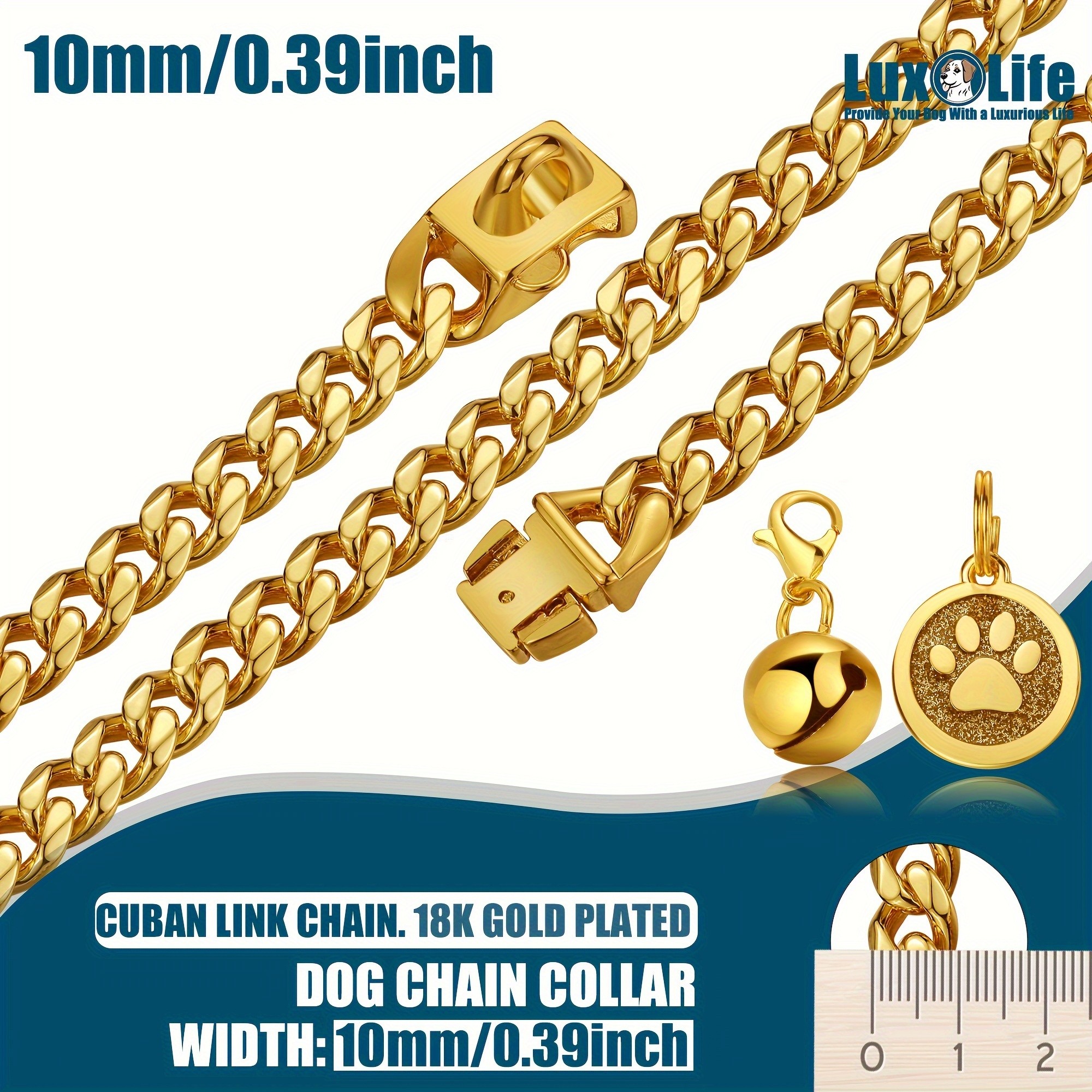 LuxLife 10mm Cuban Link Dog Collar