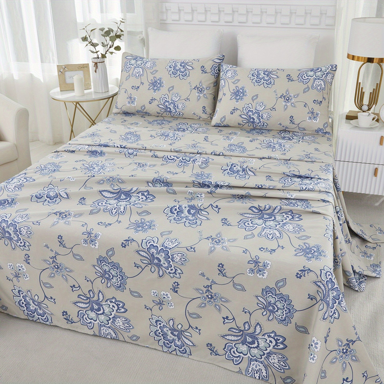 LISSTHER 4pcs 600 Thread Count 100% Egyptian Cotton Fitted Sheet Set