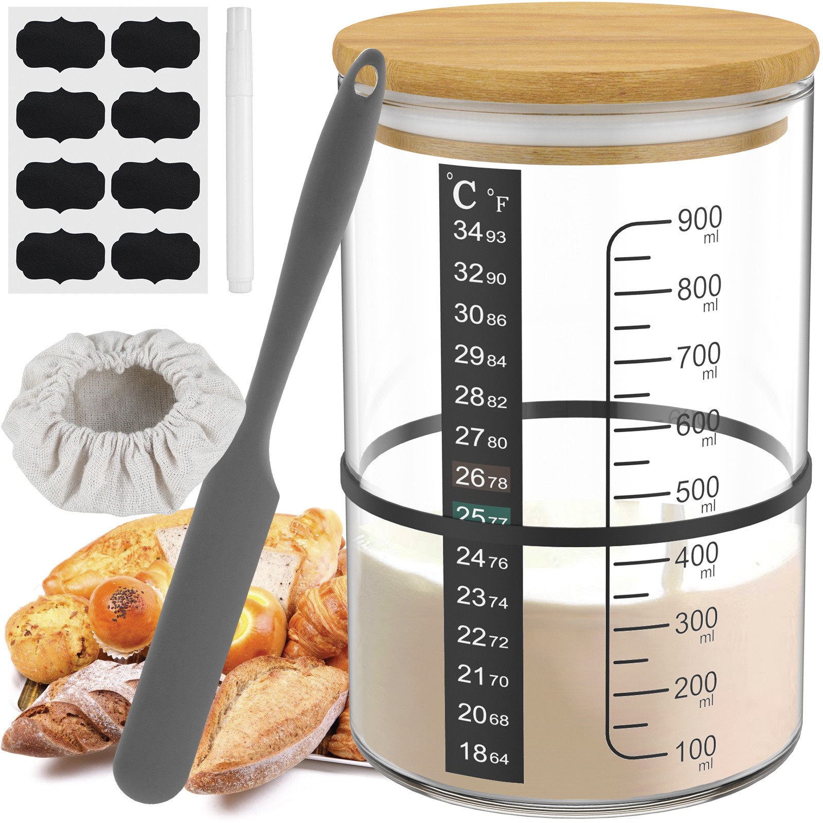 Fyeme 900ml Glass Sourdough Starter Jar Kit