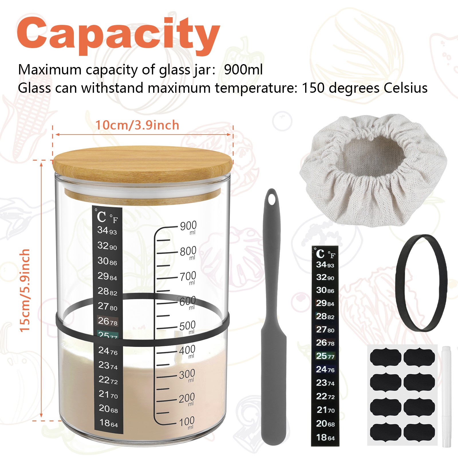 Fyeme 900ml Glass Sourdough Starter Jar Kit